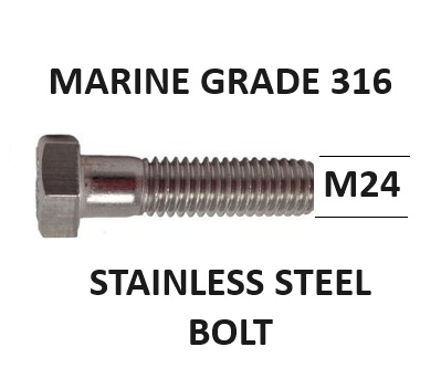 M24-24mm Diameter Hex Head Bolts All Lengths G316 Stainless Steel
